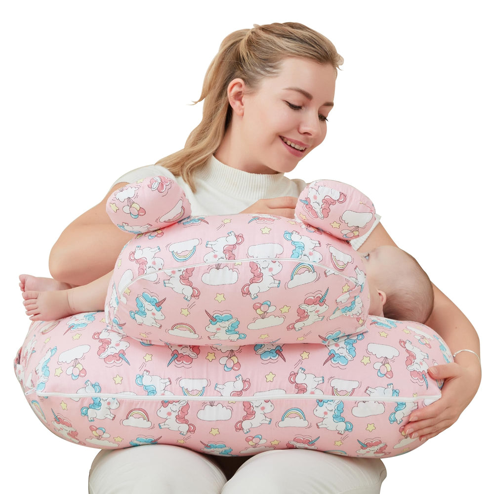 lasoftan Unicorn nursing pillow provides shoulder support for comfortable feeding sessions