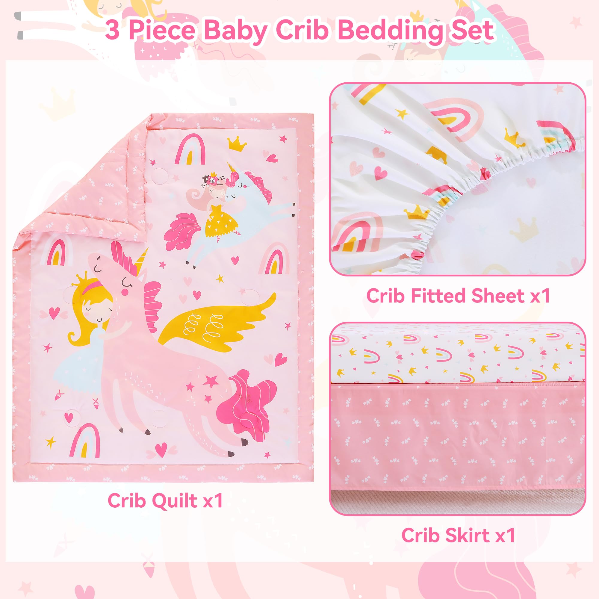 lasoftan White Unicorn crib skirt with 10-inch pockets neatly finished