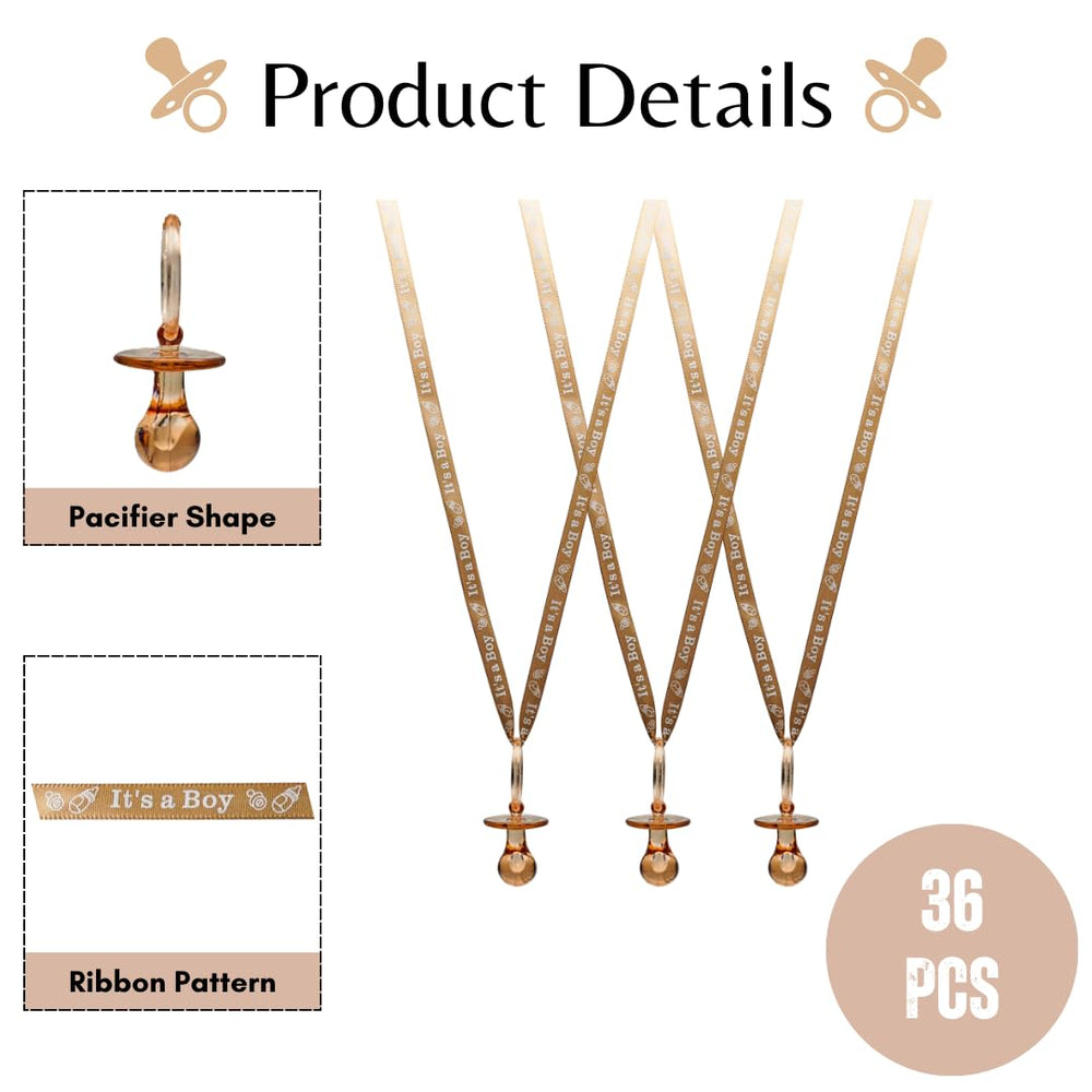 Lassos Boutique tan pacifier necklace, ideal for wear during baby showers games.