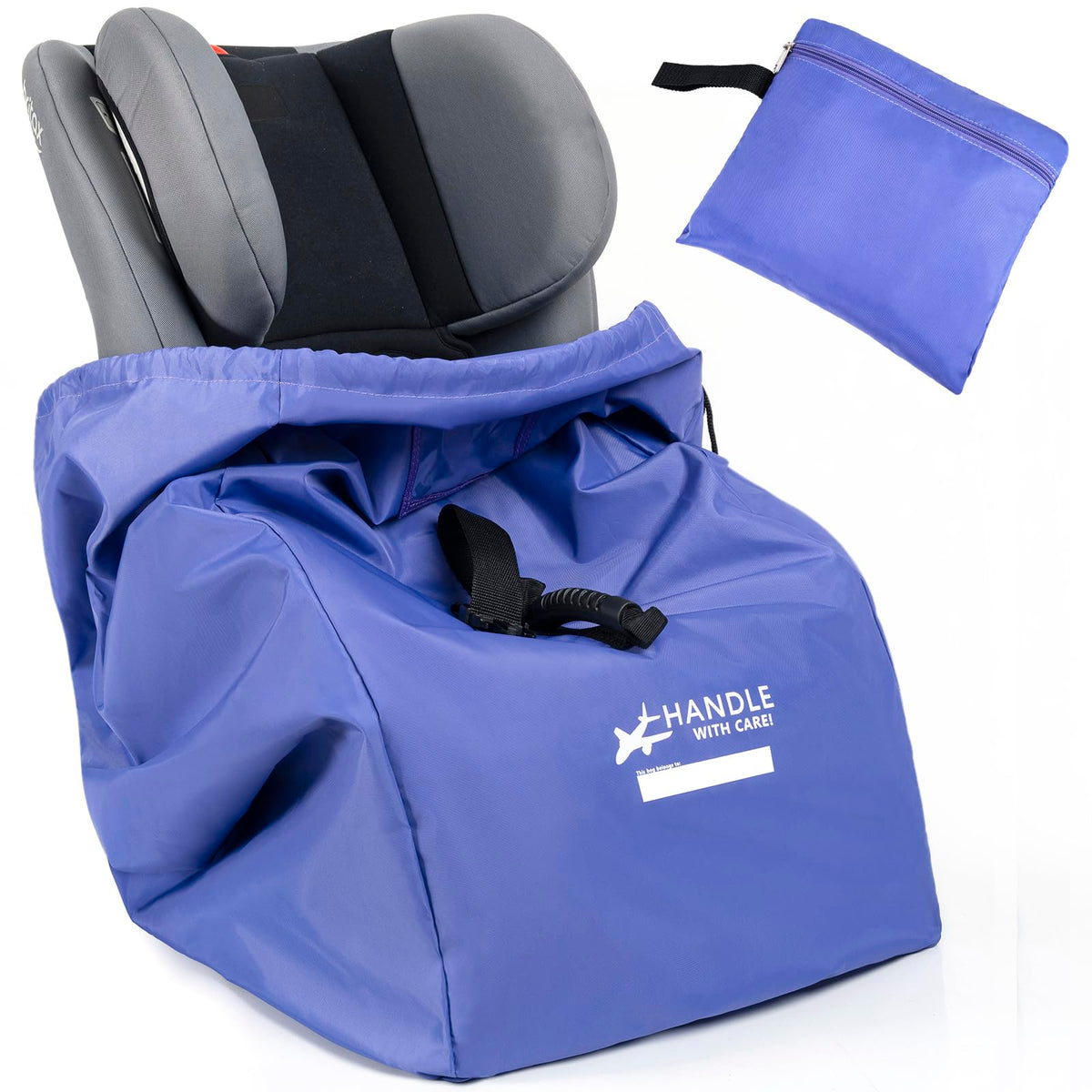 LASUK car seat travel bag protects an infant seat during air travel.