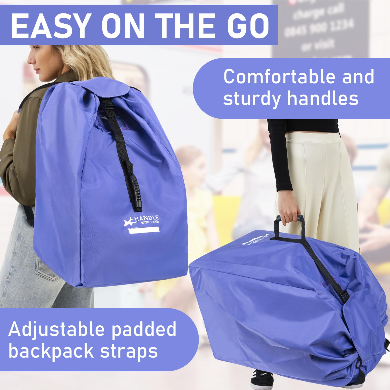 LASUK car seat travel bag folds into a compact pocket for storage.