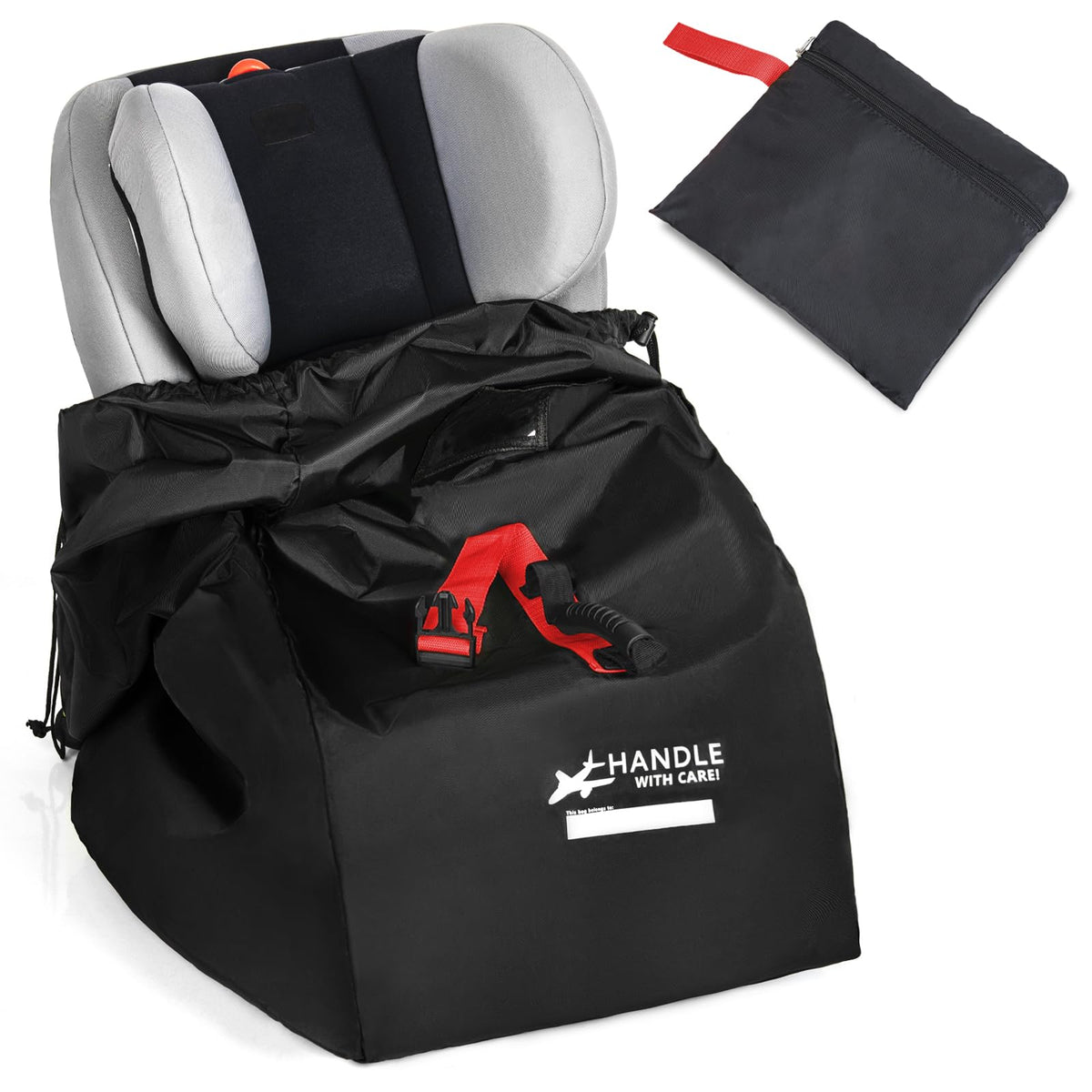 LASUK car seat travel bag in use, shielding infant seat during travel.