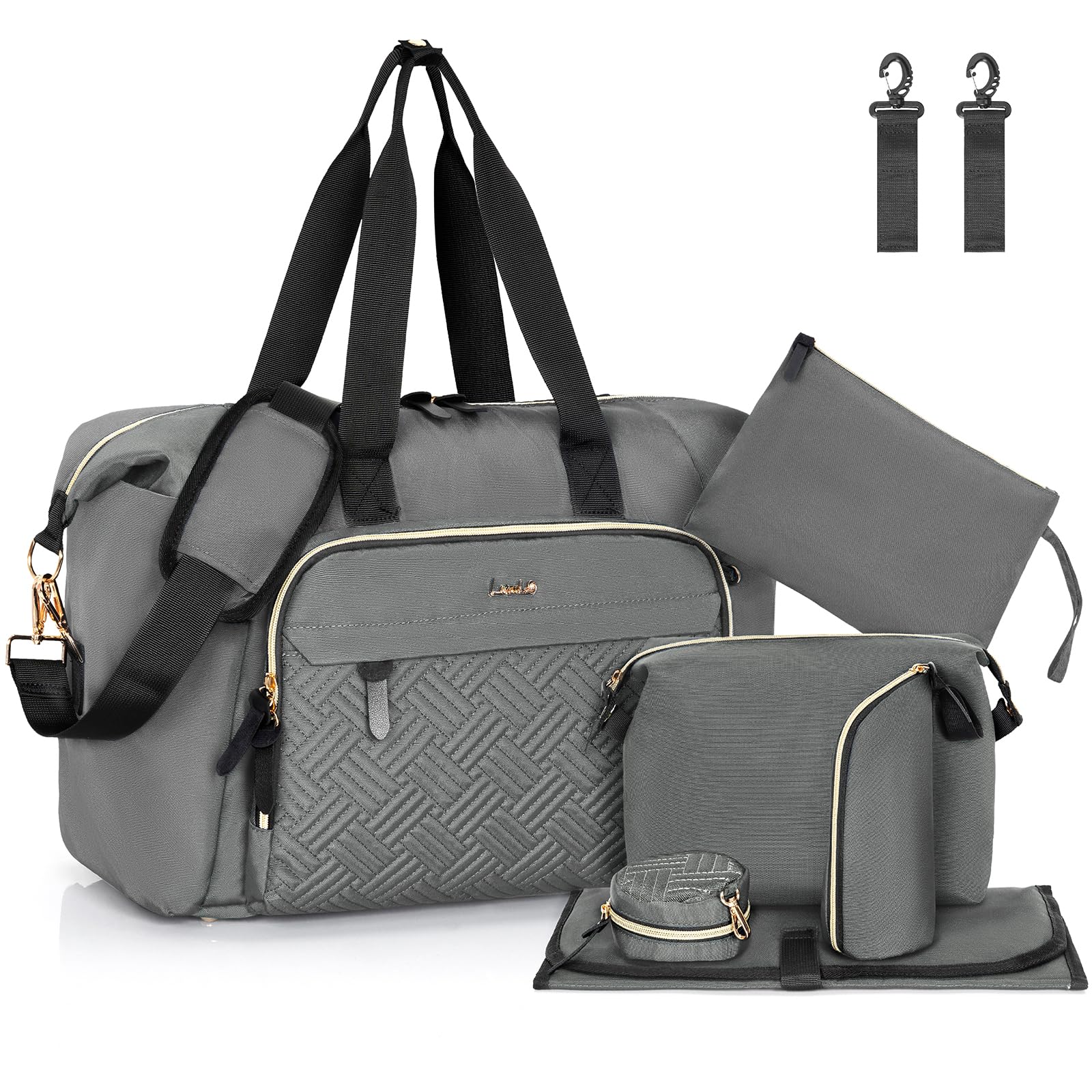 LASUK diaper bag tote front view with spacious main compartment for essentials.