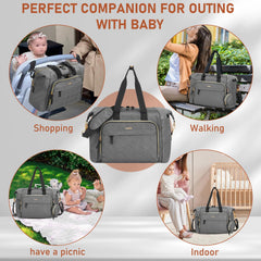 LASUK diaper bag tote interior organizer keeps bottles and wipes neatly arranged.