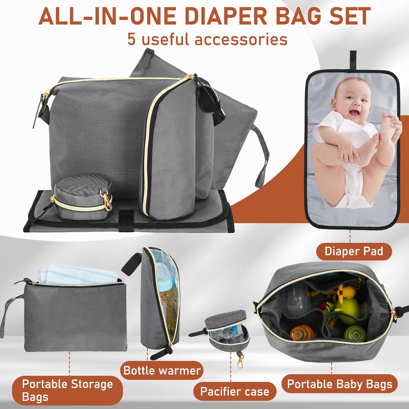 LASUK diaper bag tote with adjustable shoulder strap for comfortable carry.