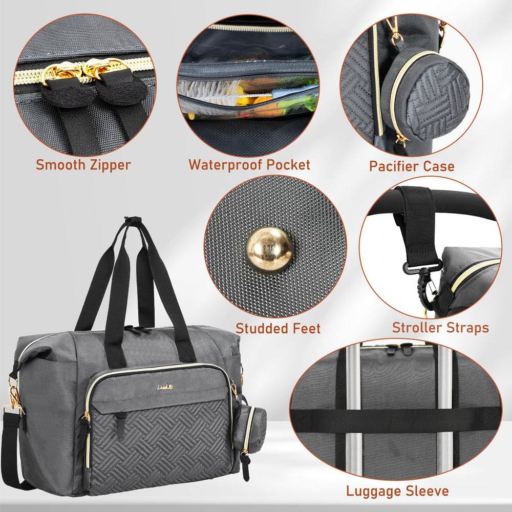 LASUK diaper bag tote stroller straps for hands-free transport.