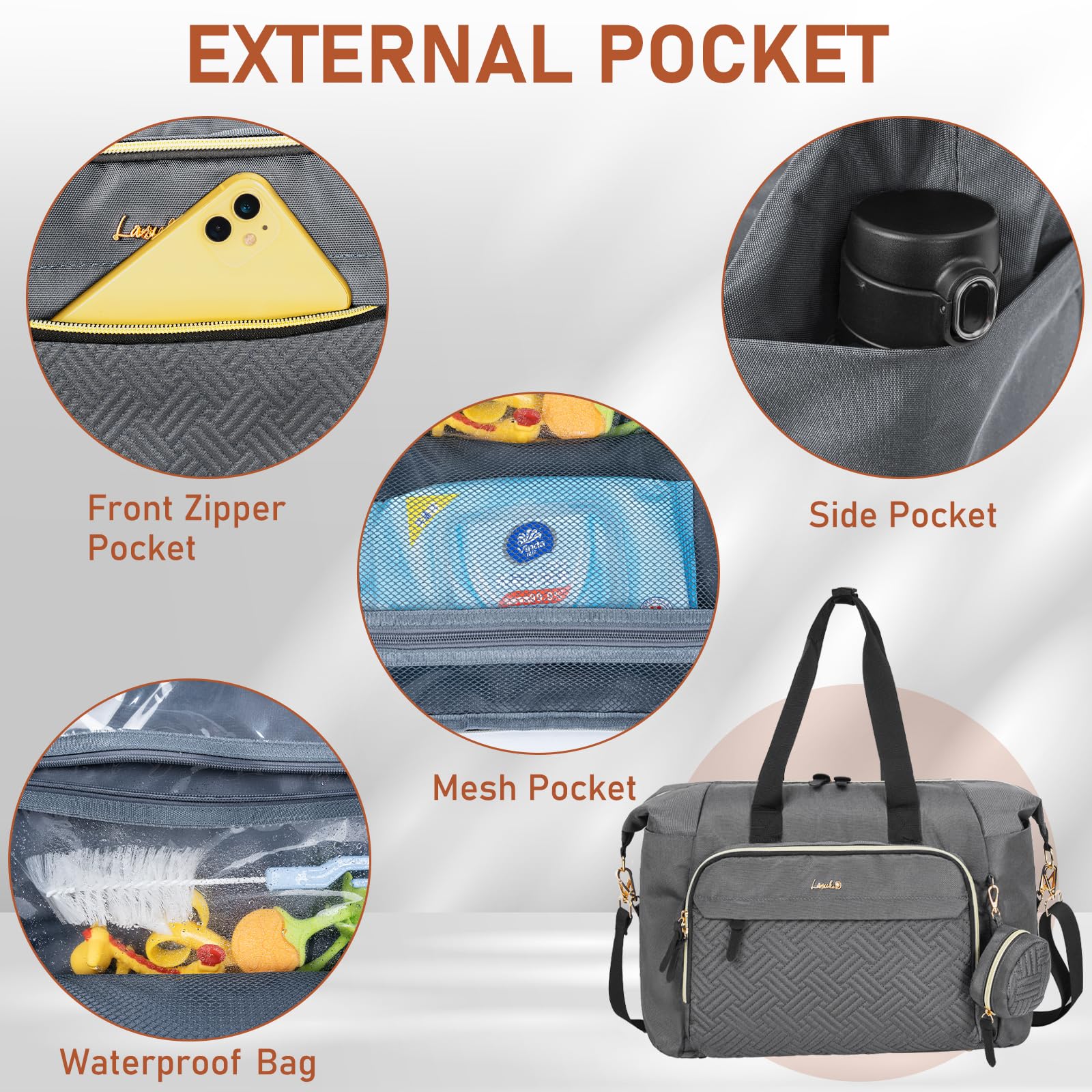 LASUK diaper bag tote waterproof material protects gear in rain.