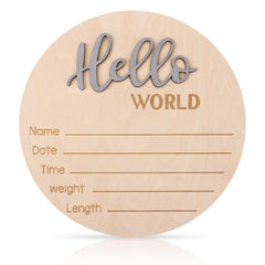 lasuroa baby announcement sign with 3D Hello World letters, perfect for newborn photos.