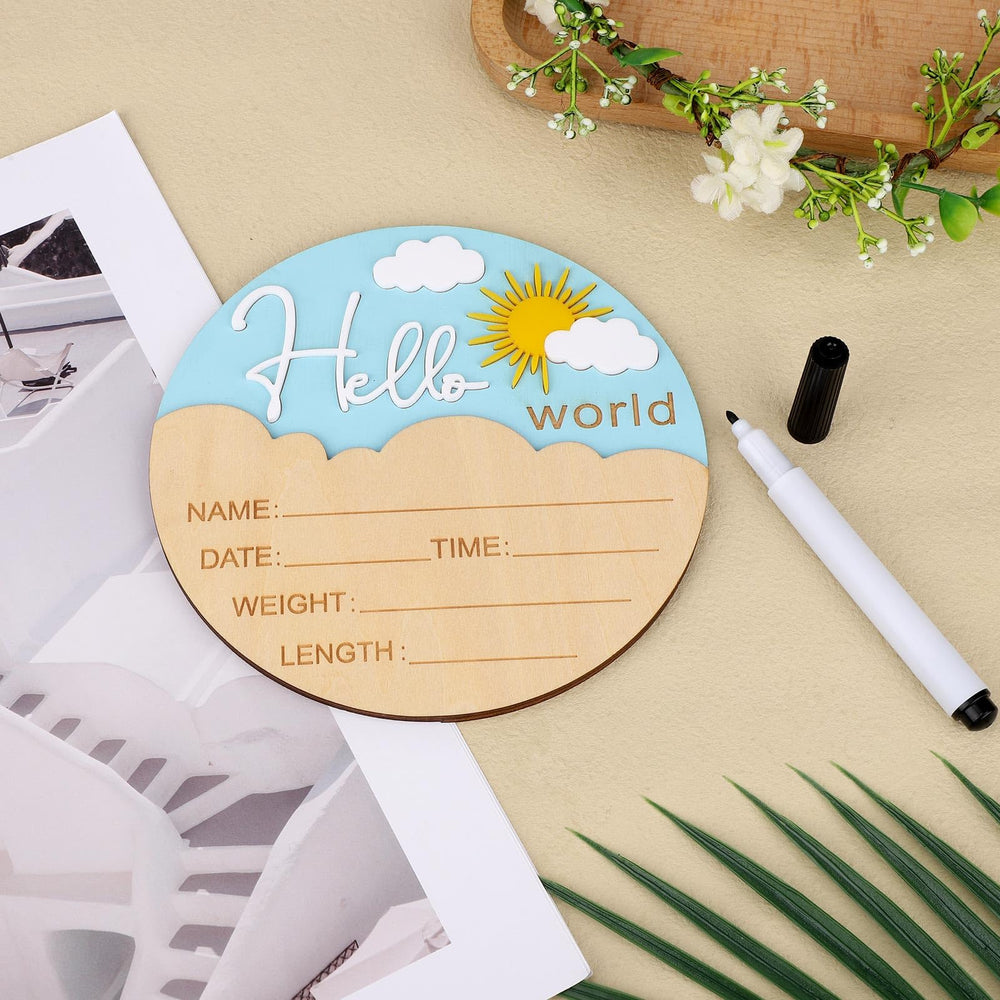 Lasuroa natural wood baby sign showcasing warm grain and smooth finish