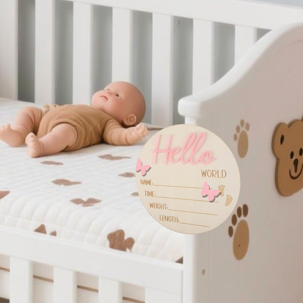 Lasuroa nursery wall decor newborn sign adds warmth.