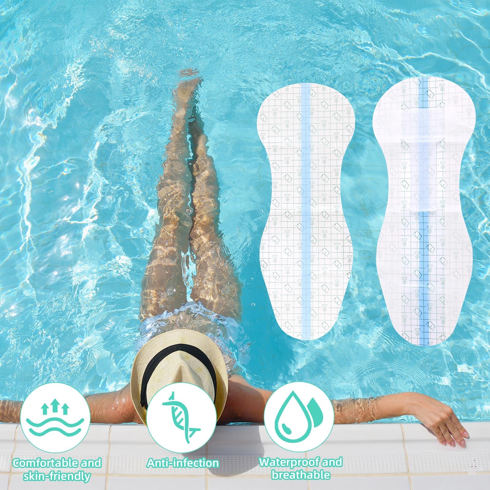 Lasuroa blue waterproof swimming pad with ergonomic contour.