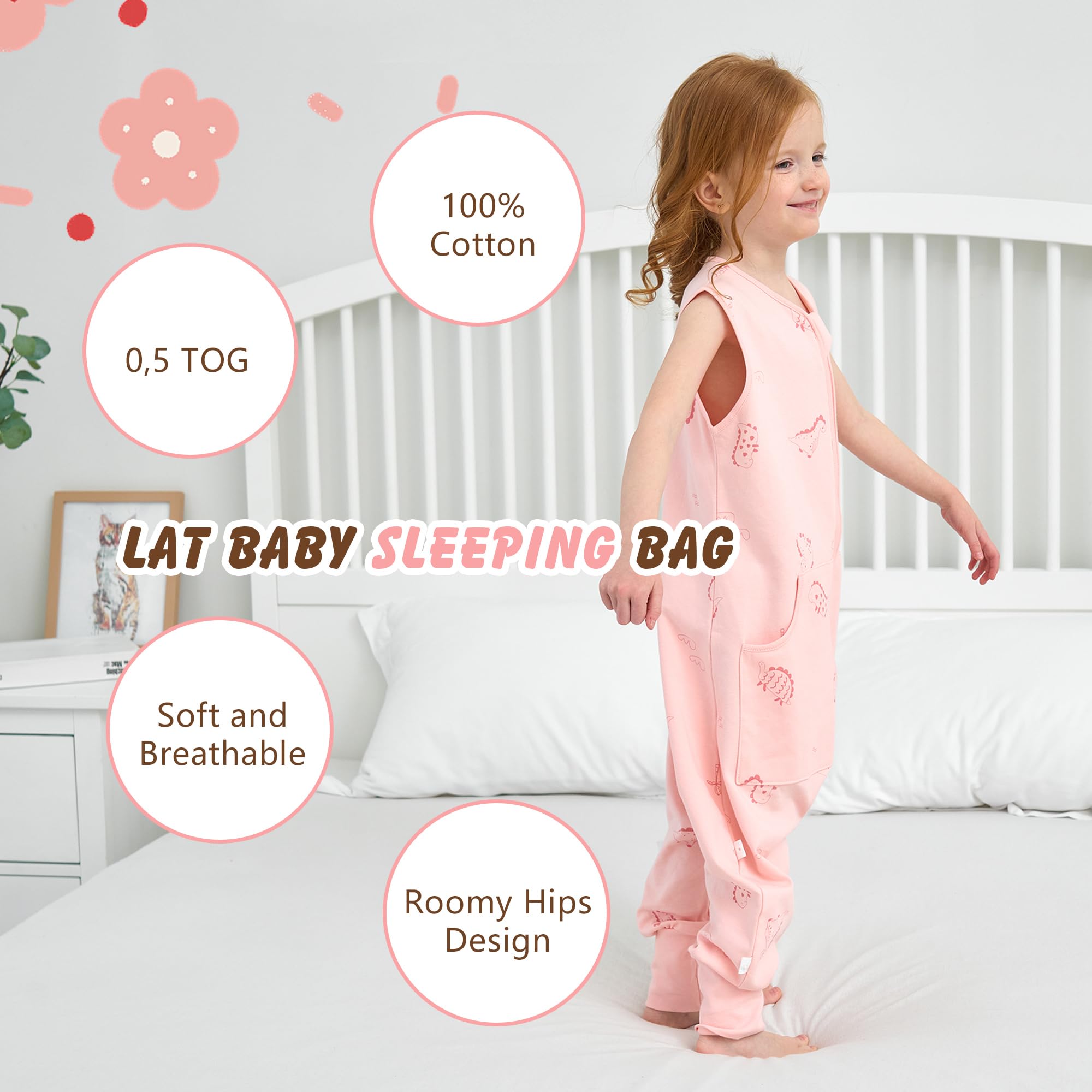 LAT Baby Sleep Sack with legs for freedom of movement during play and sleep.