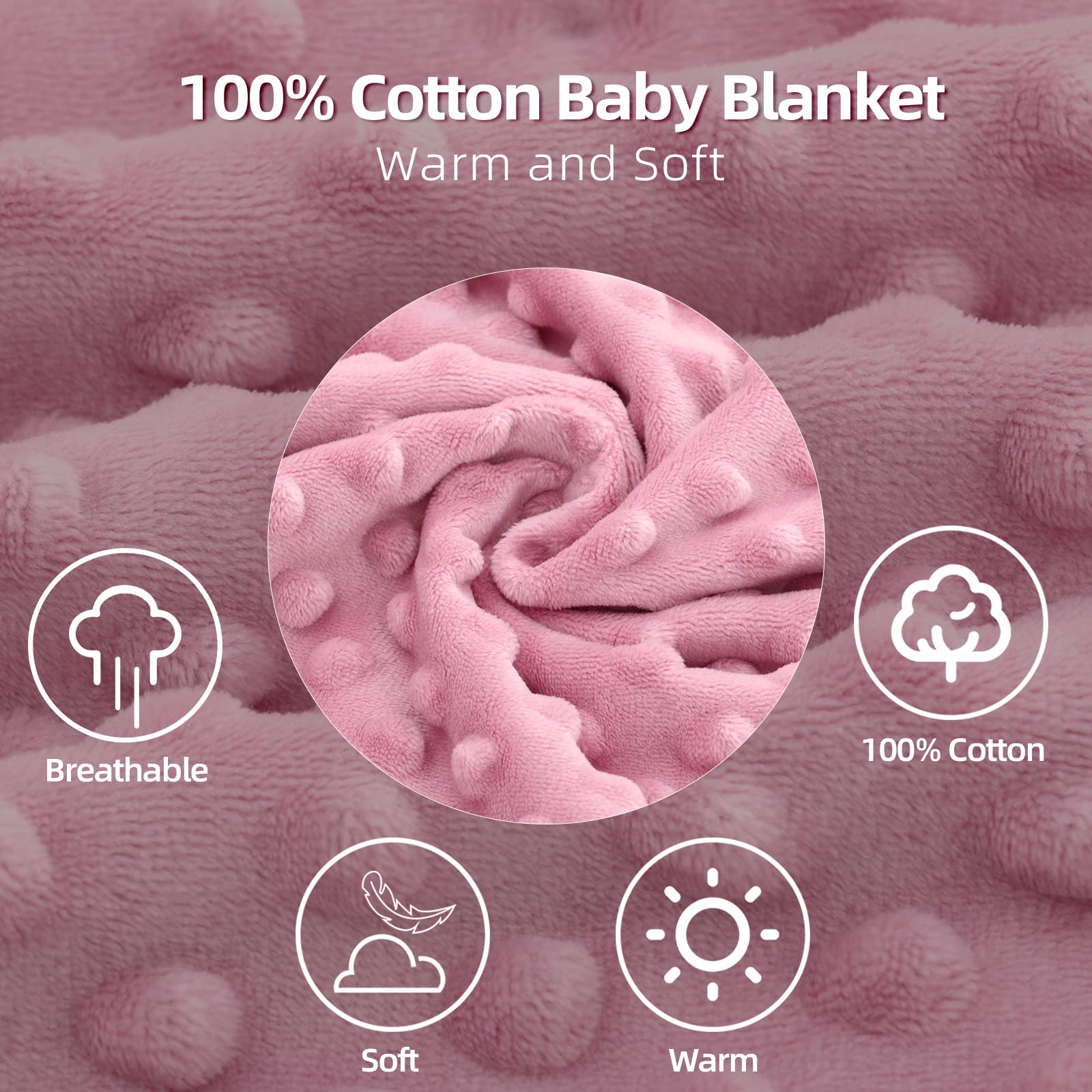 LAT LEE AND TOWN Minky Dot blanket folded beside crib for versatile use.