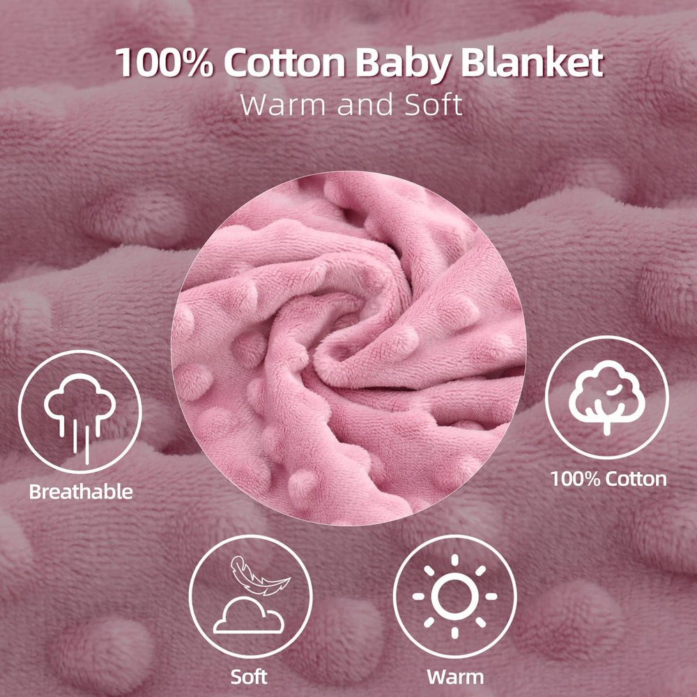 LAT LEE AND TOWN Minky Dot blanket folded beside crib for versatile use.