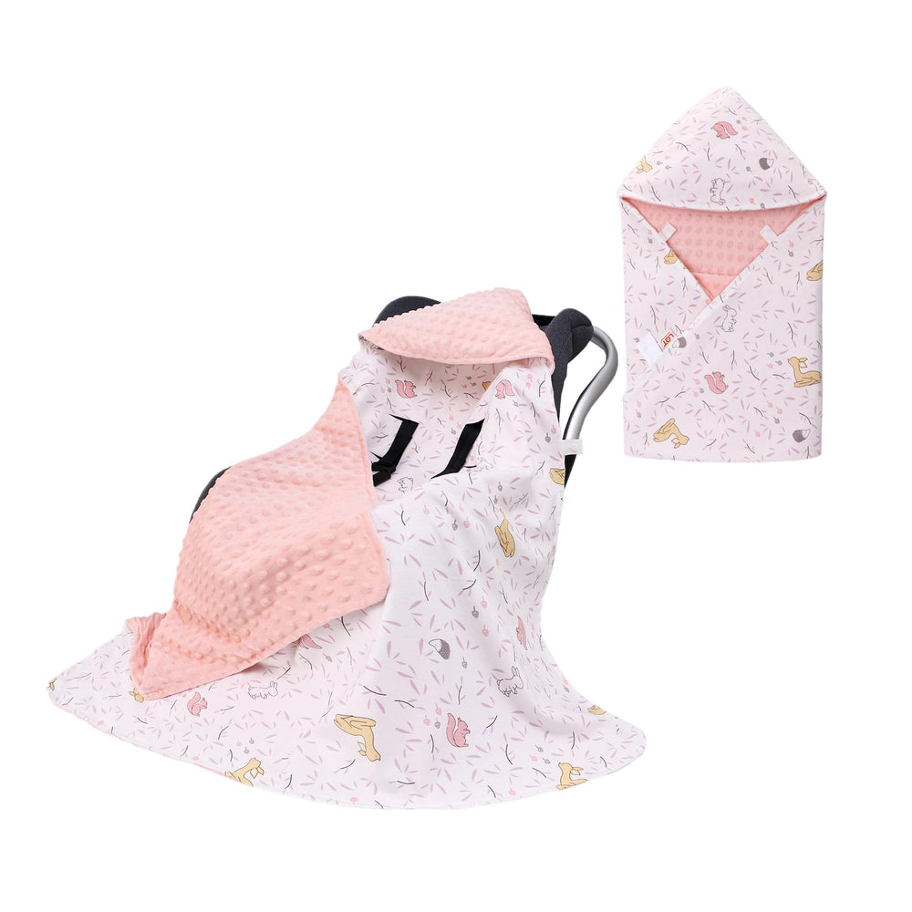 LAT LEE AND TOWN baby car seat blanket in pink leaves keeps infants warm on the go.