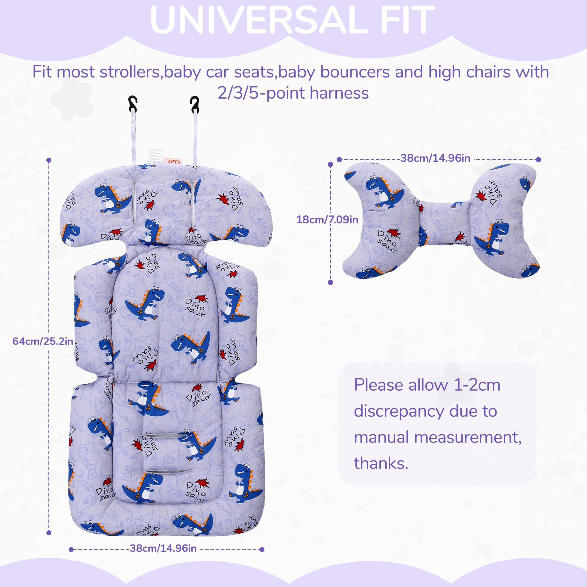 LAT LEE AND TOWN dinosaur removable headrest maintains comfortable sleeping posture.