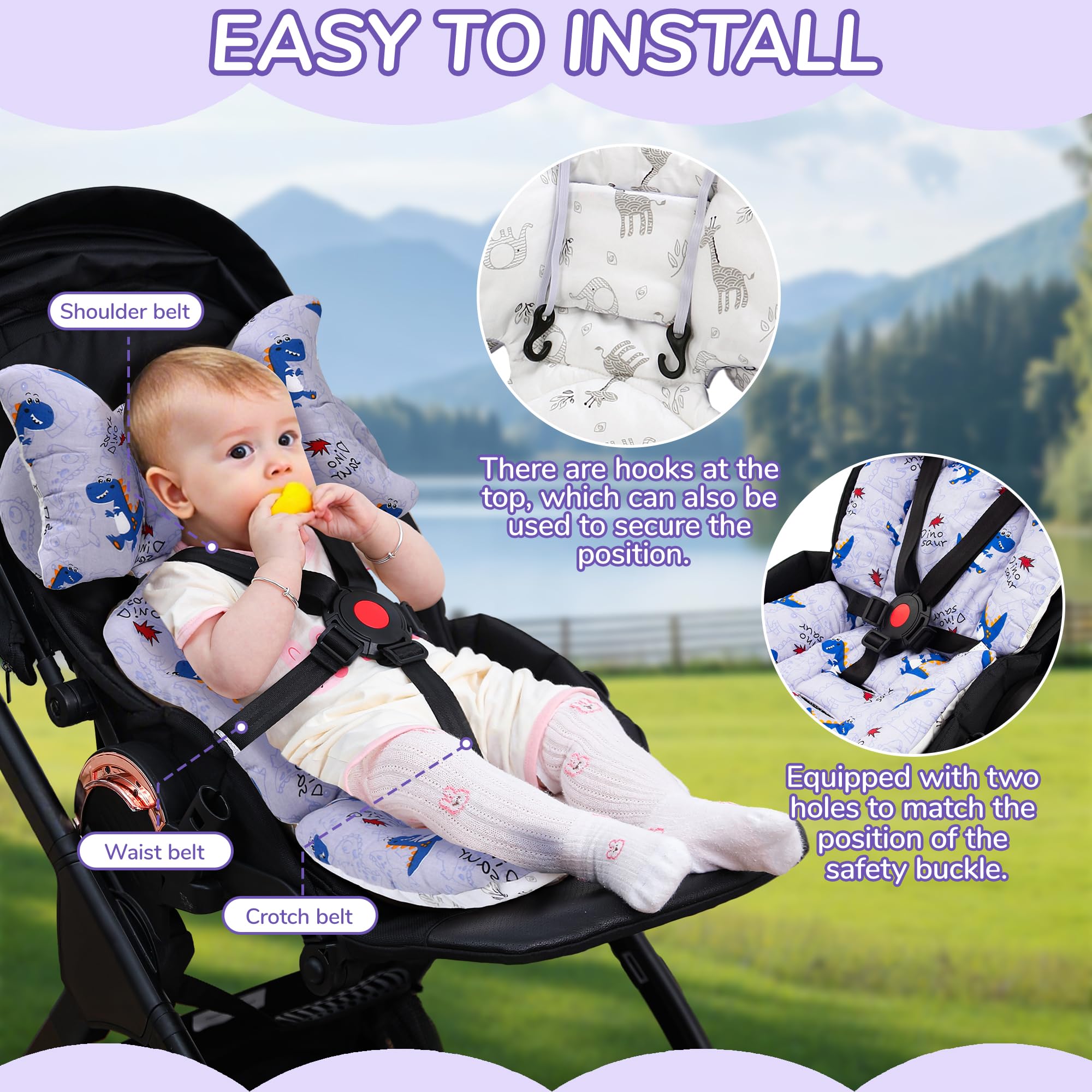 LAT LEE AND TOWN giraffe neck-support keeps baby's head relaxed on the go.