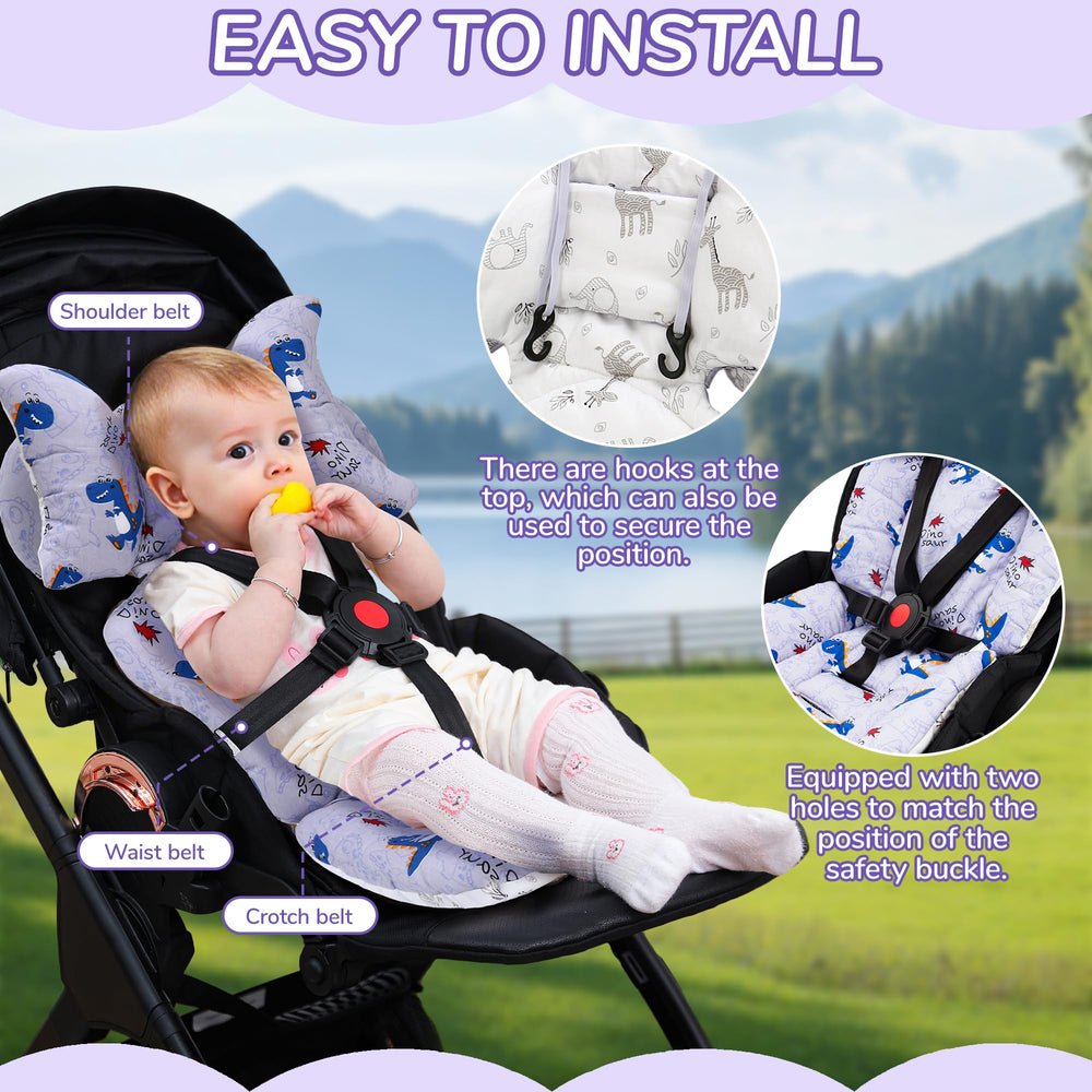 LAT LEE AND TOWN giraffe neck-support keeps baby's head relaxed on the go.