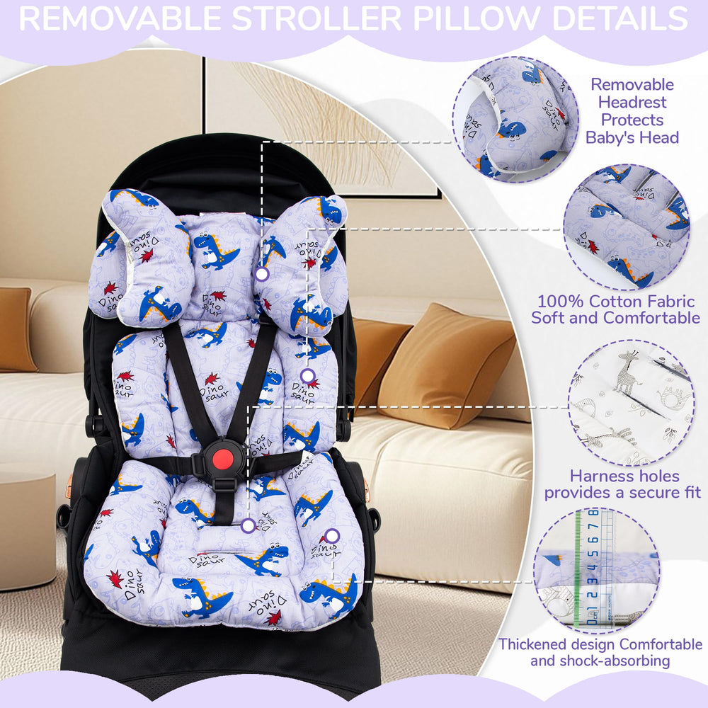 LAT LEE AND TOWN giraffe-pattern stroller liner adds playful style and universal fit.
