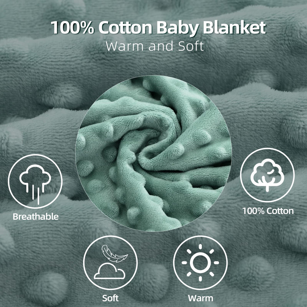 LAT LEE AND TOWN minky dot blanket draped over stroller for all-season use.