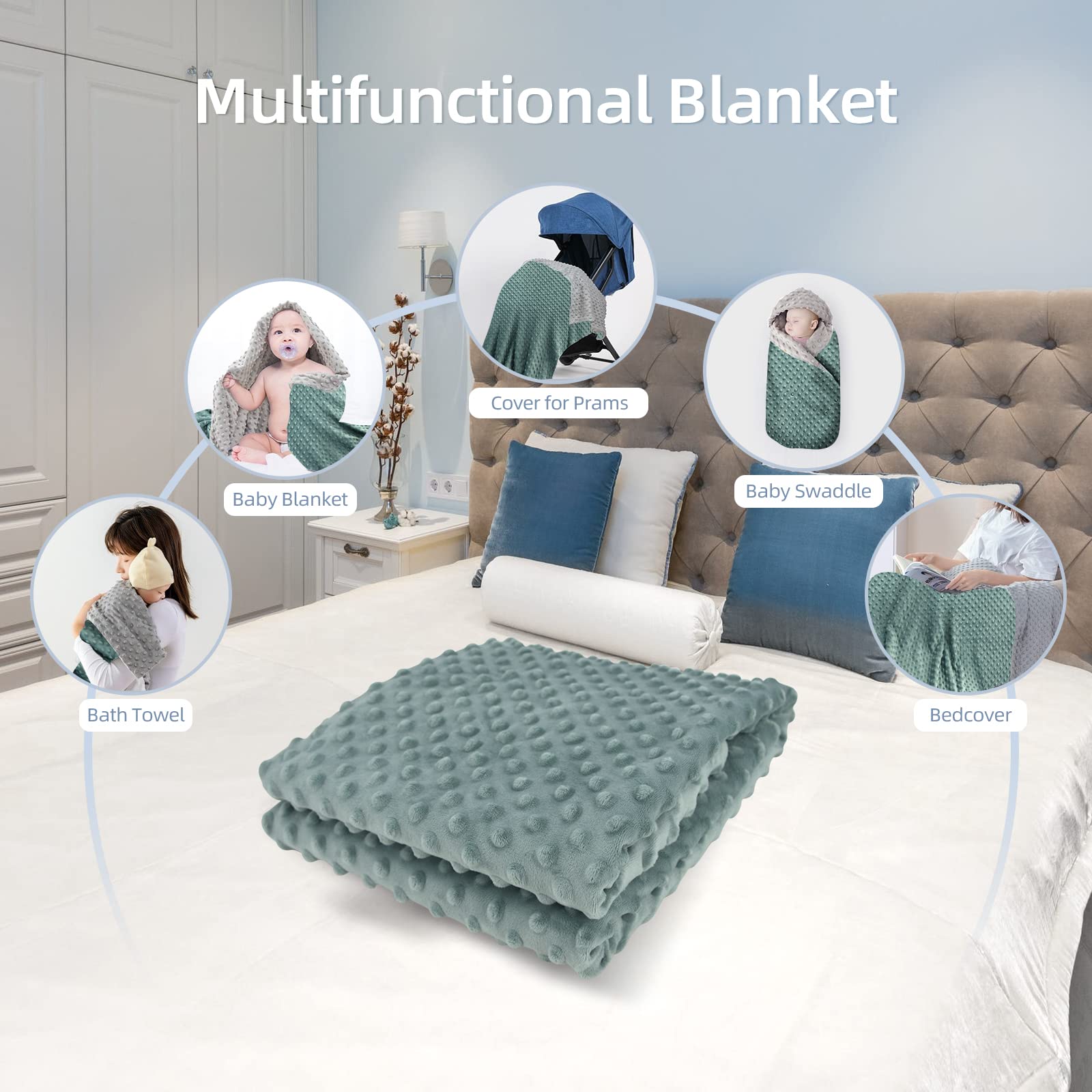 LAT LEE AND TOWN minky dot blanket in a baby carrier with breathable fabric.