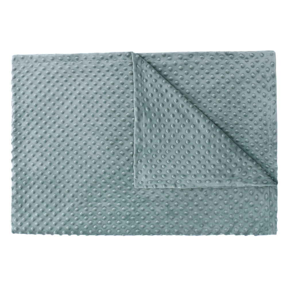 LAT LEE AND TOWN minky dot blanket showing reversible colors and lightweight design.
