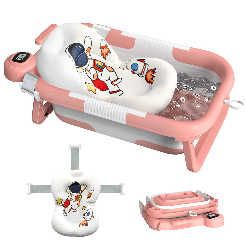 LAUJIA Astronaut Pink bath tub supports gentle bathing for newborns and toddlers.