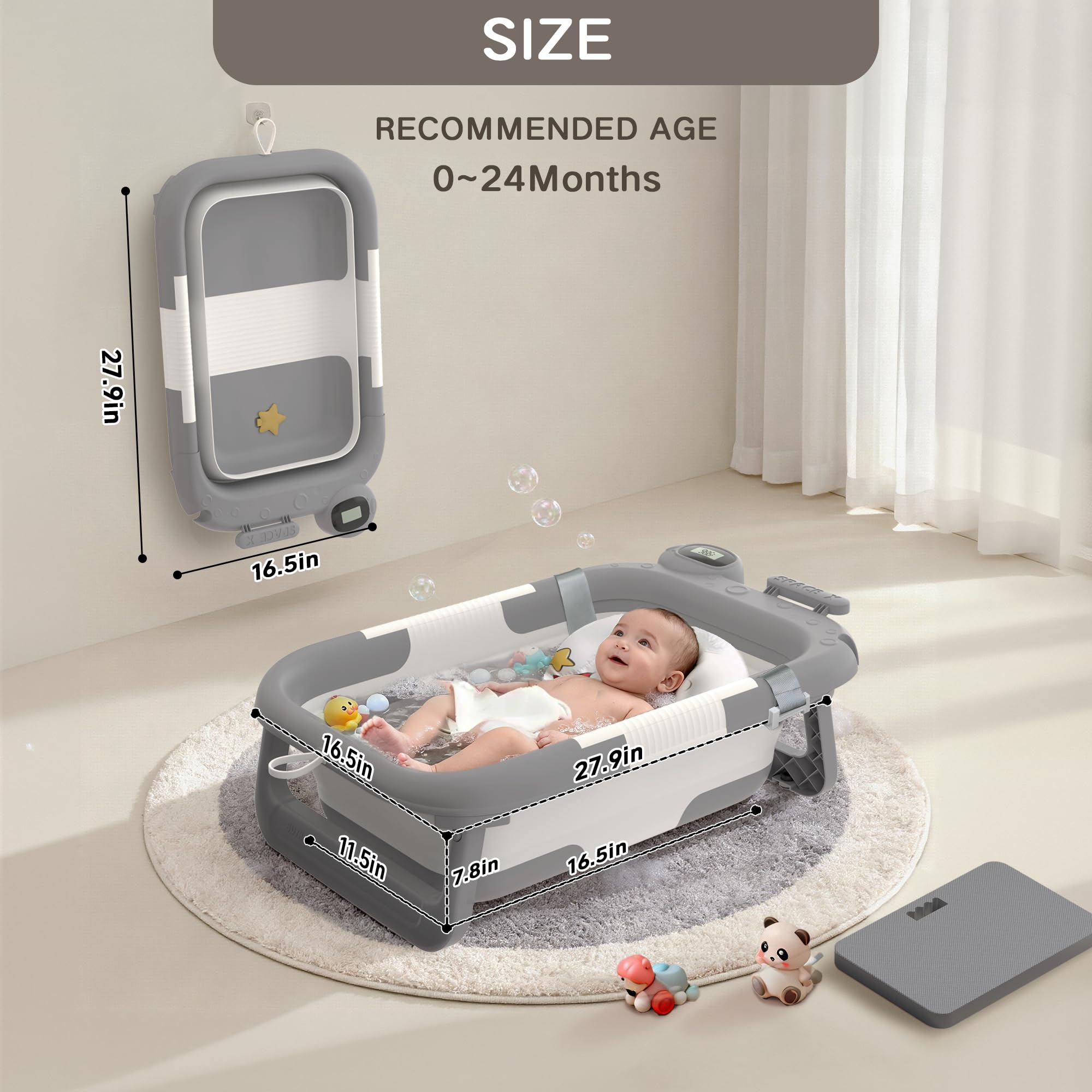 LAUJIA baby bath with soft cushion support provides gentle comfort
