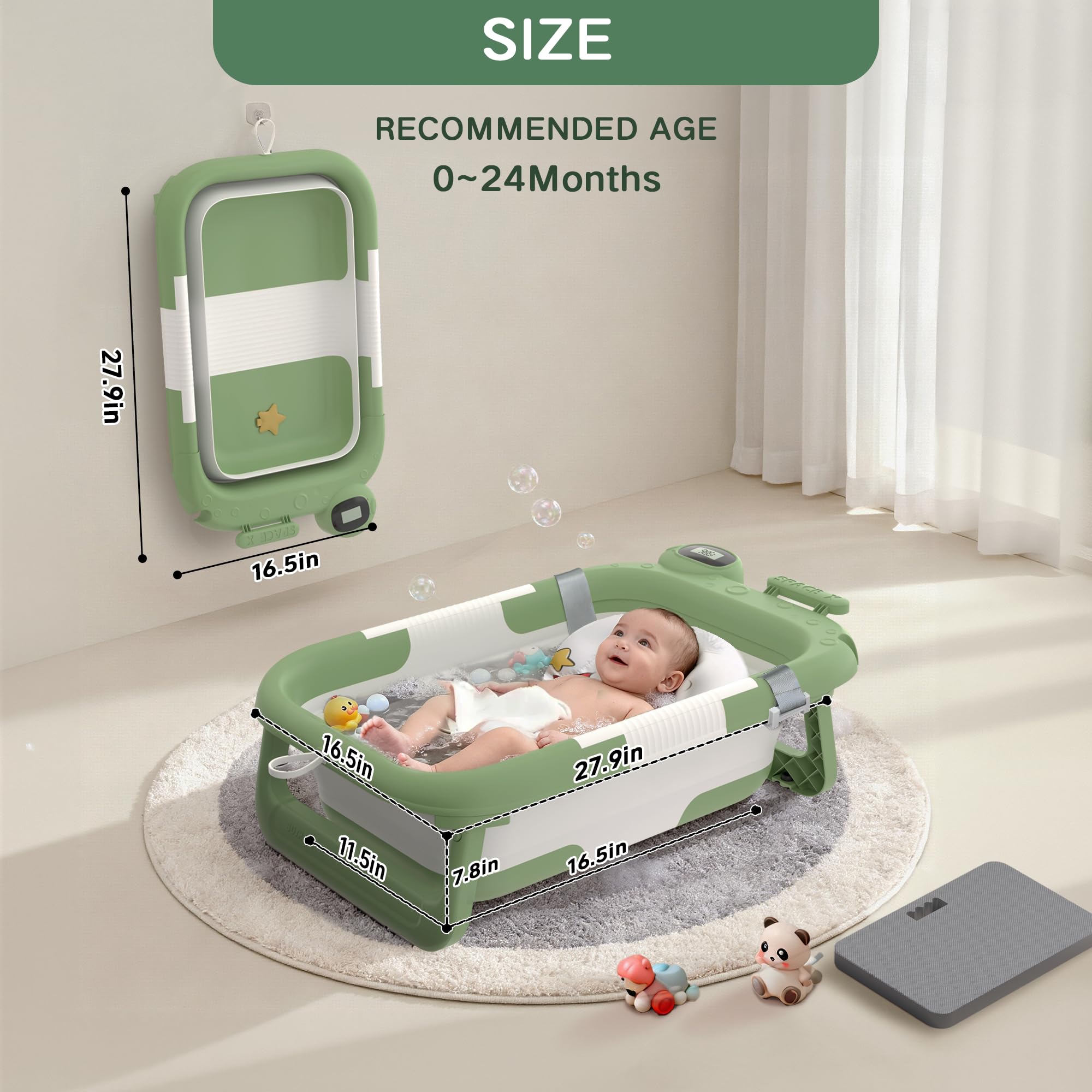 LAUJIA baby bath with soft cushion providing gentle support during baths.