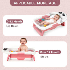 LAUJIA panda-pink soft-cushion bath tub provides gentle support.