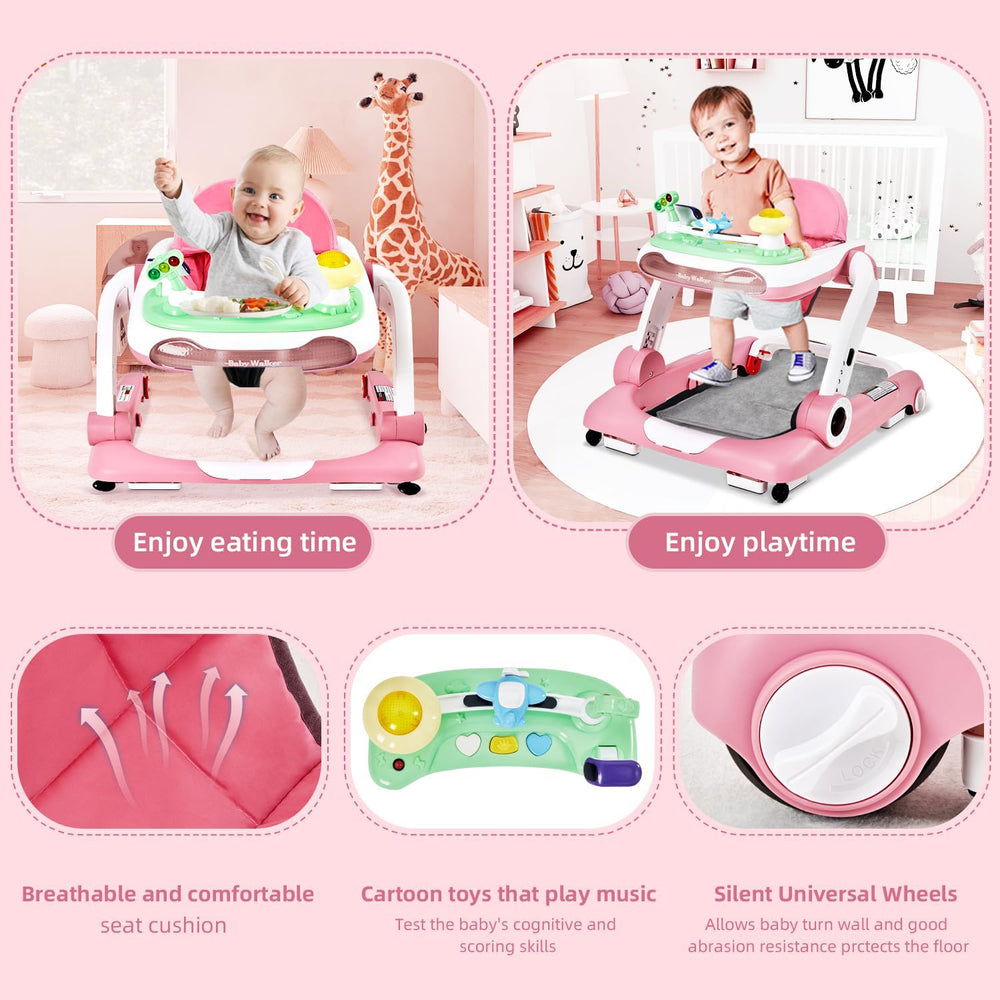 LAUJIA pink walker with adjustable height fits growing babies.