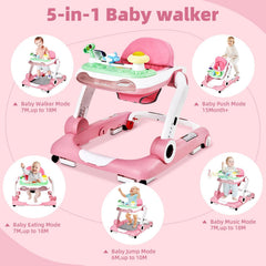 LAUJIA pink walker offers built-in music to engage babies.
