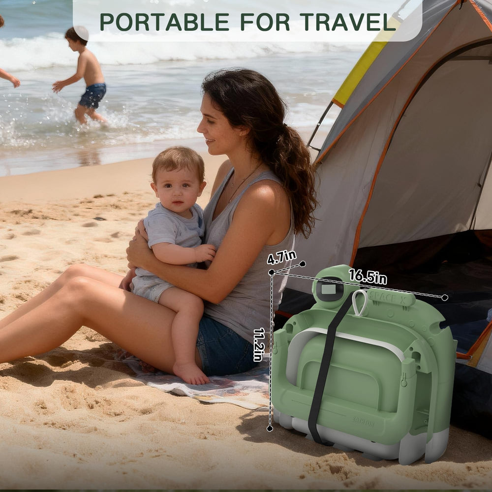 LAUJIA newborn-to-toddler tub supports growing kids in green.