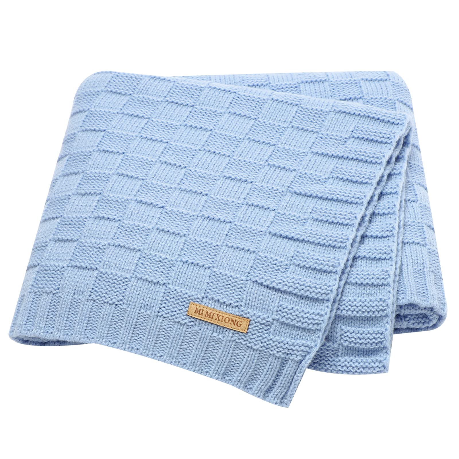 LAWKUL Blue Cable Babe blanket close-up showing soft knit texture for newborns.