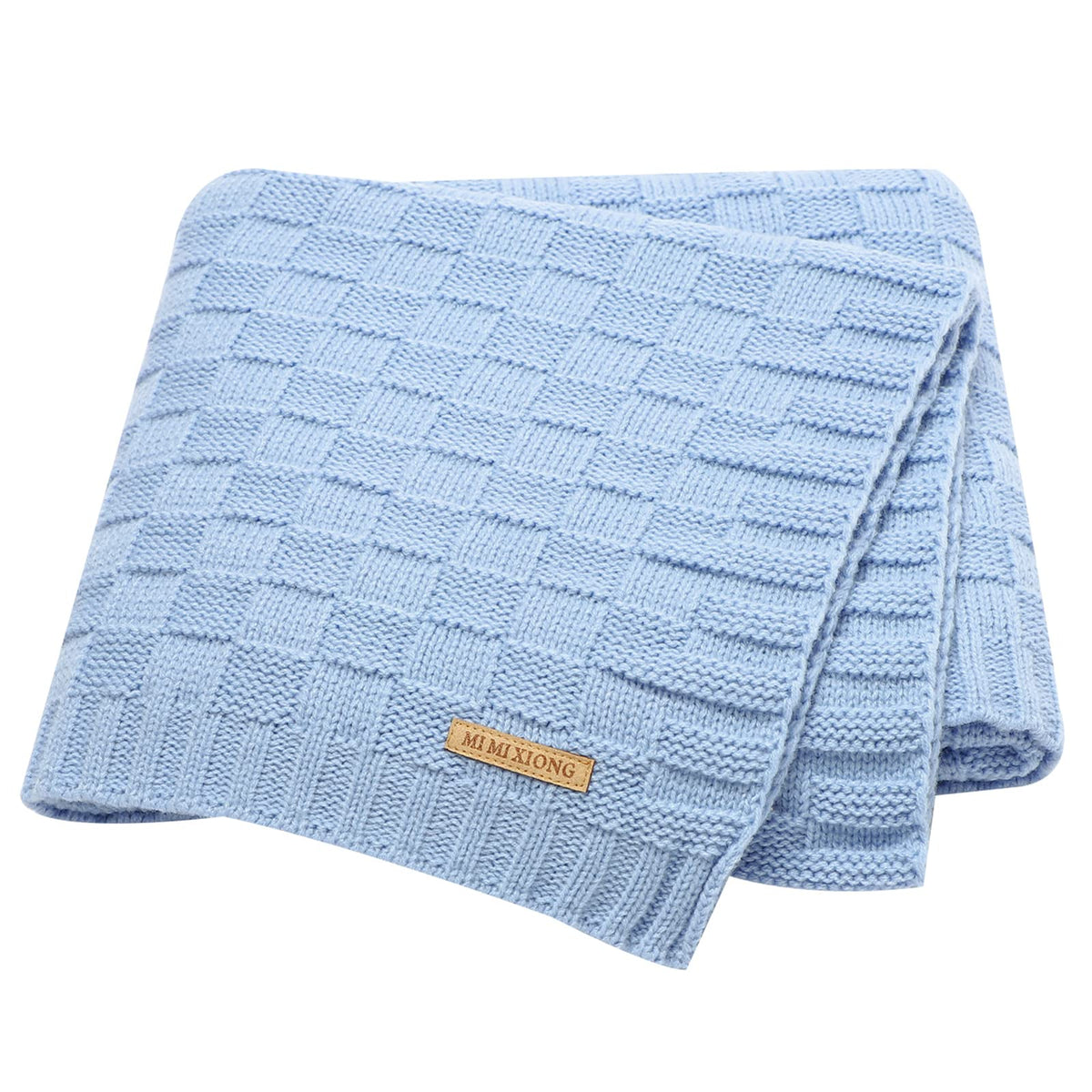 LAWKUL Blue Cable Babe blanket close-up showing soft knit texture for newborns.