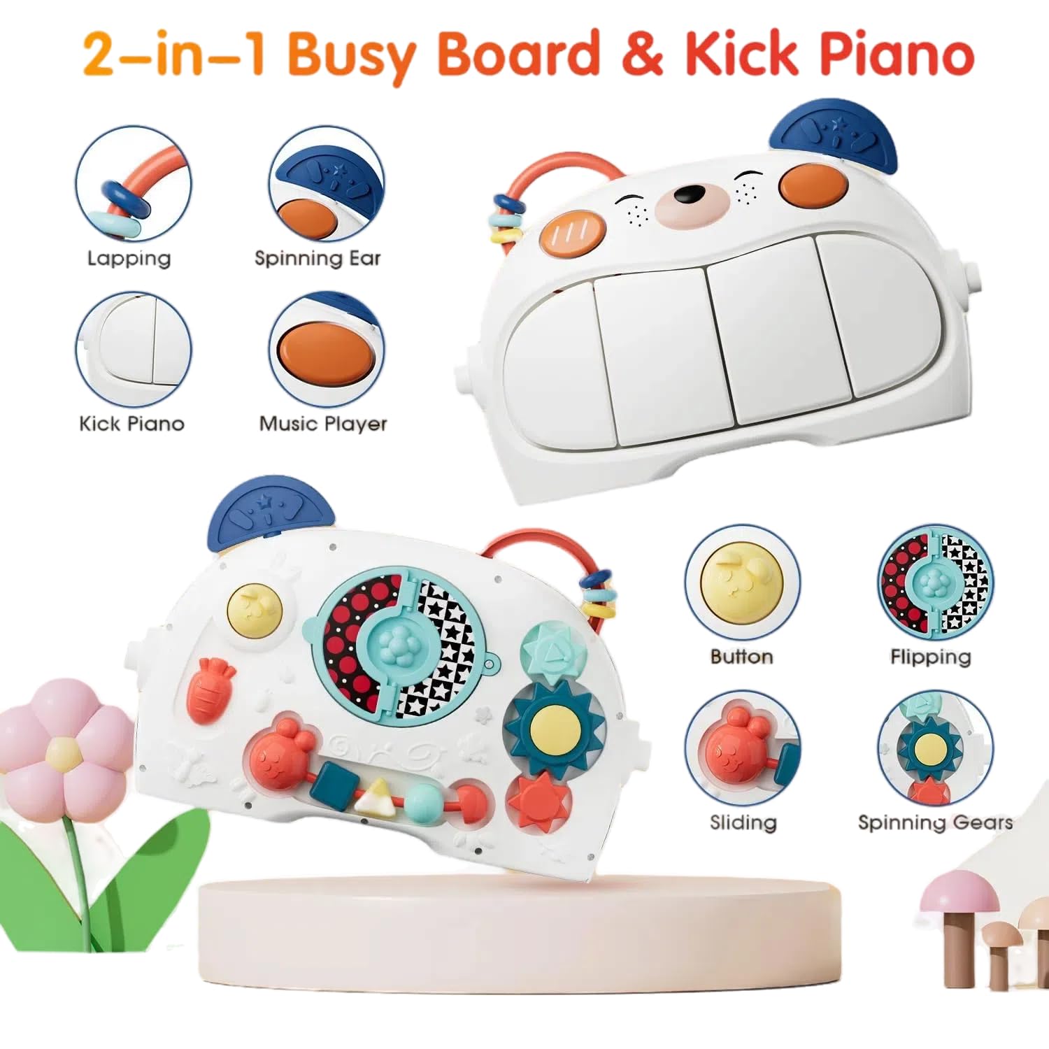 Lauon Busy-Board side enhances fine motor skills during tummy time.