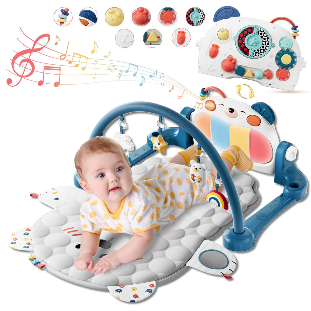 Lauon Baby Play Gym Mat Kick-Piano promotes musical play and leg movement.