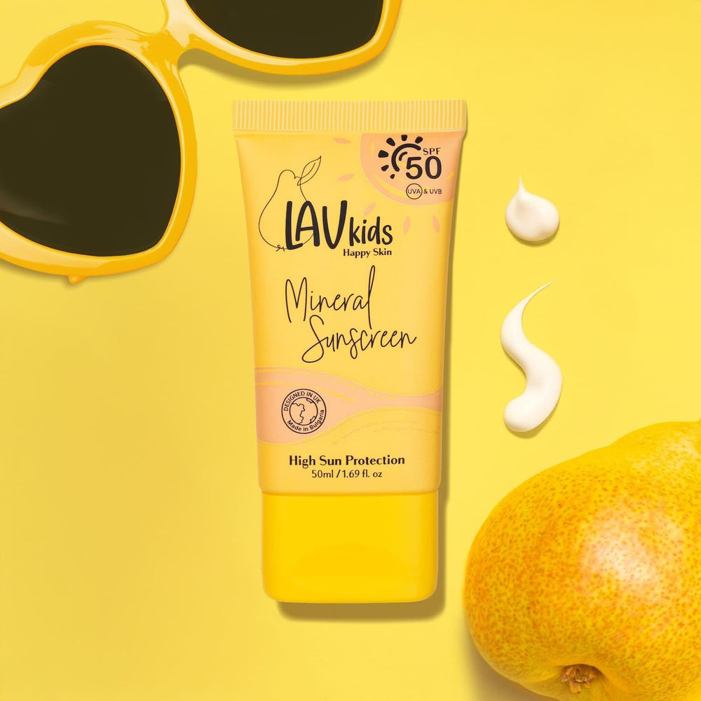 Child applying LAV KIDS sunscreen to the face for daily protection