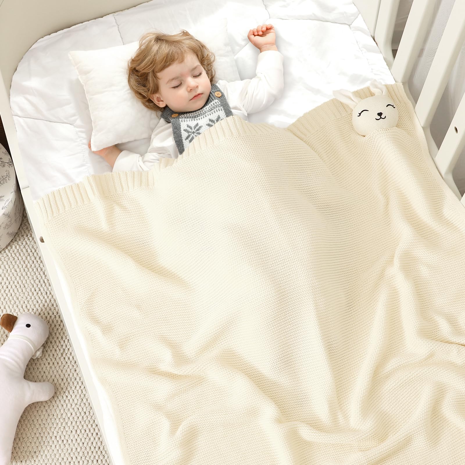 LAWKUL Bunny Lovey Blanket 100-percent cotton for soft, skin-friendly comfort.