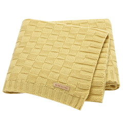 LAWKUL Knit Cable Babe Baby Blanket in yellow offers cozy warmth for newborns.