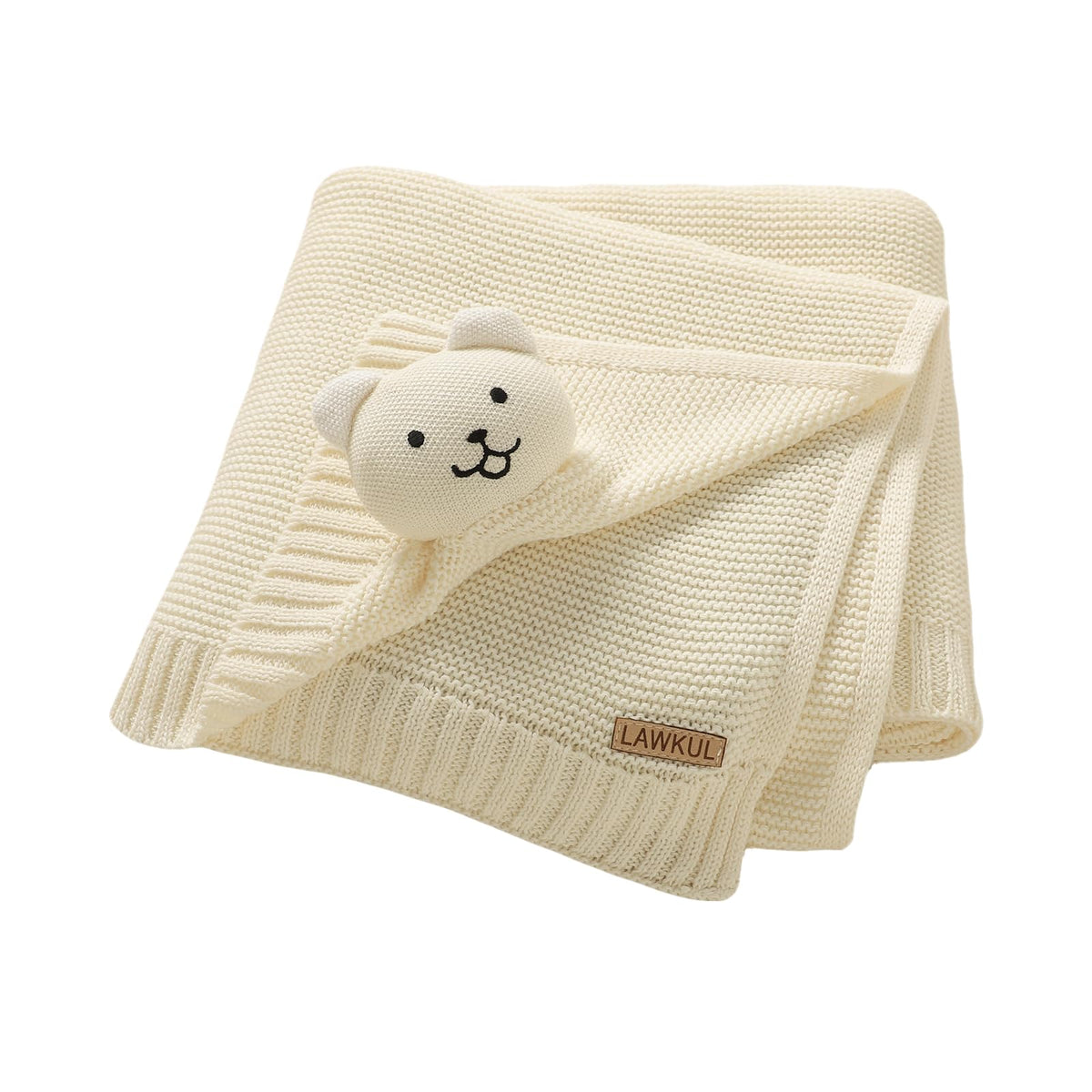 LAWKUL Bear Lovey blanket front view highlighting soft cotton for newborn comfort.
