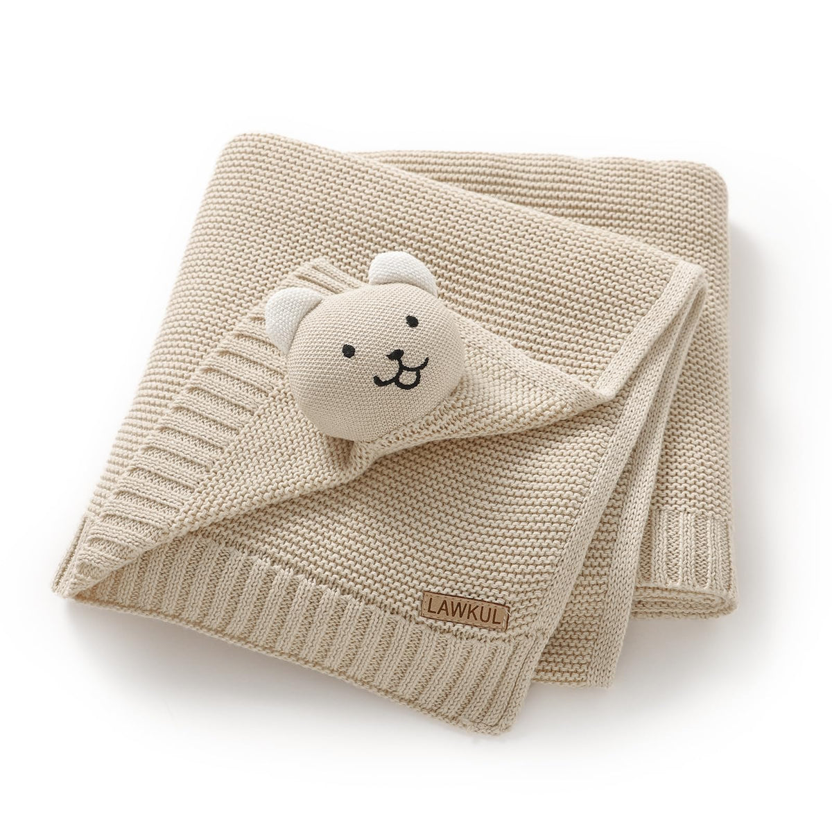 LAWKUL Bear Lovey blanket front view shows cozy security and soft cotton for newborn comfort