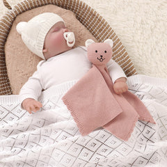 LAWKUL Bear Lovey blanket with satin edge for soothing tactile feedback.