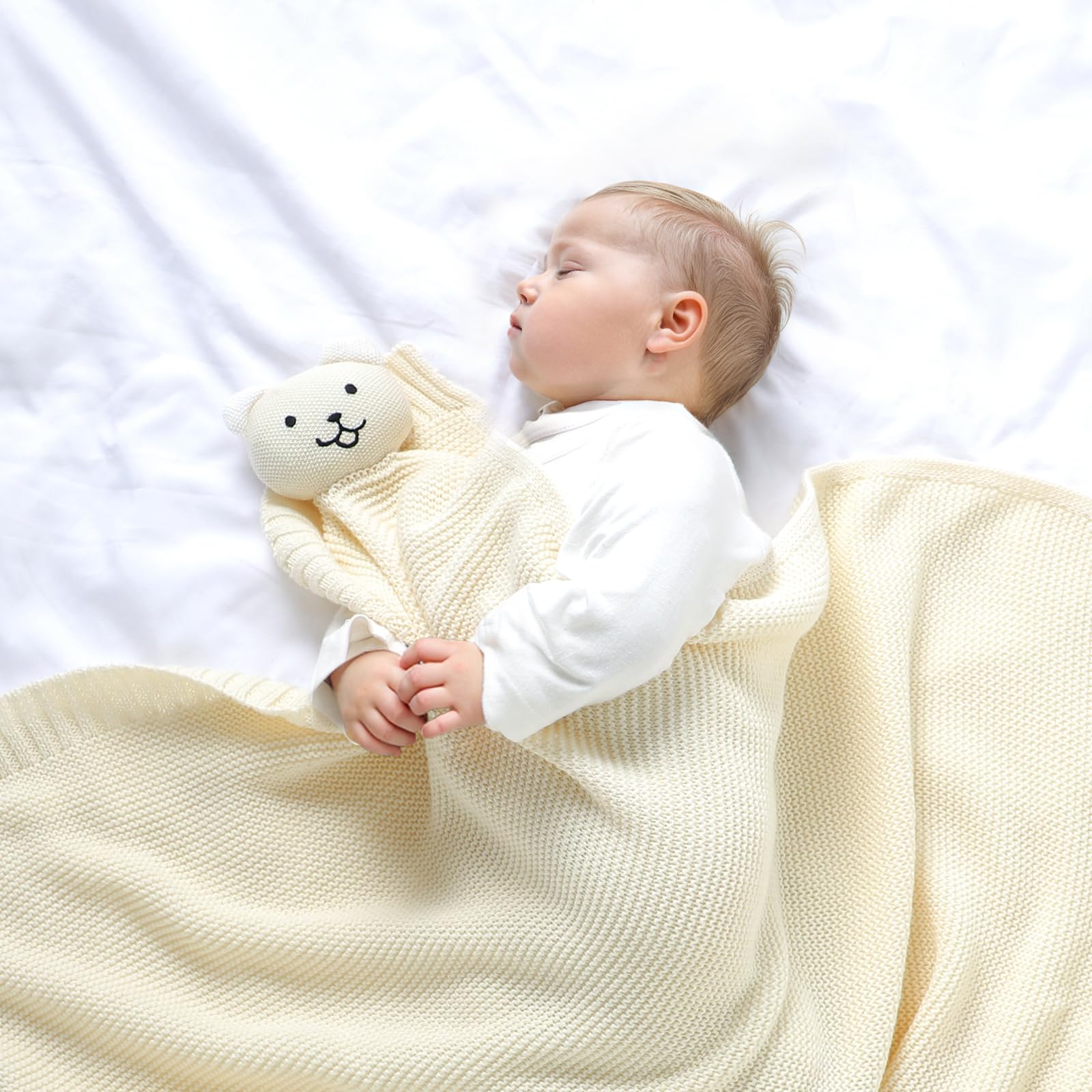 LAWKUL Bear Lovey blanket with textured ears for tactile exploration.