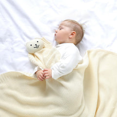 LAWKUL Bear Lovey blanket with textured ears for tactile exploration.