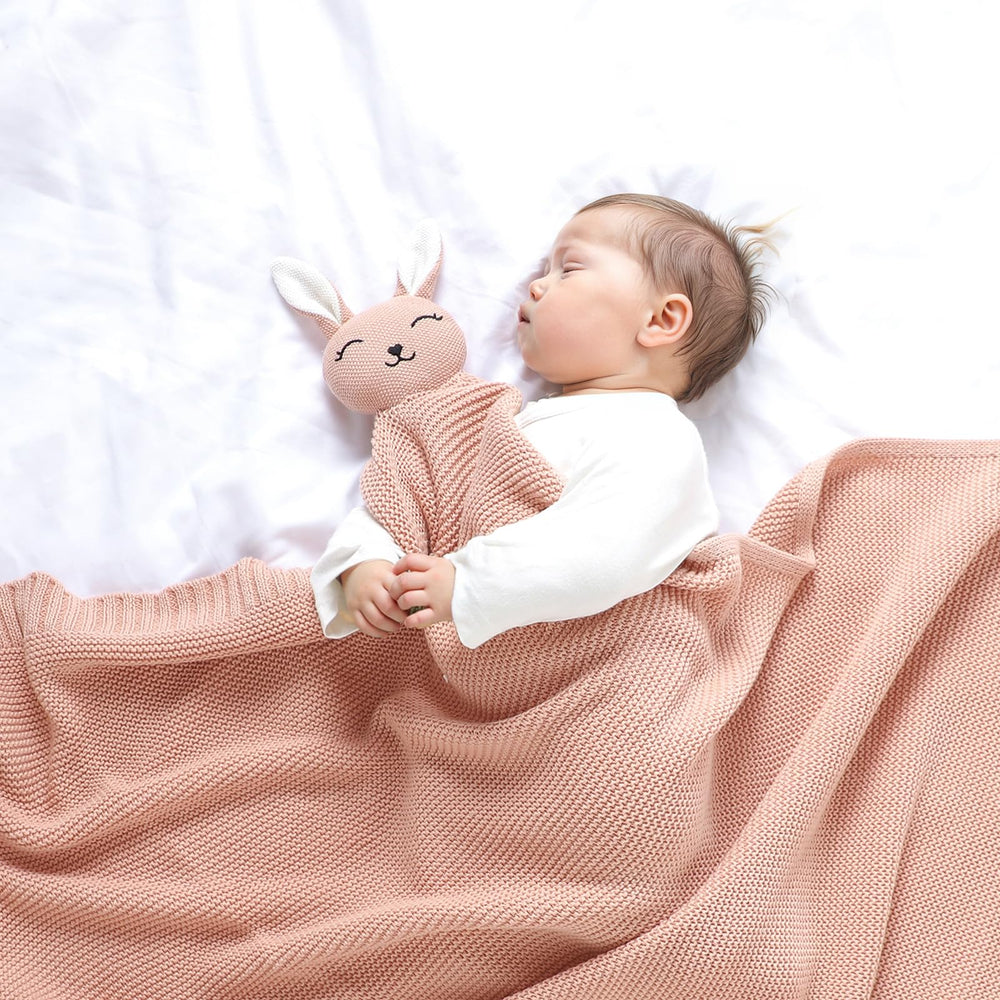 Close-up of the 100% cotton weave on the LAWKUL Bunny Lovey blanket