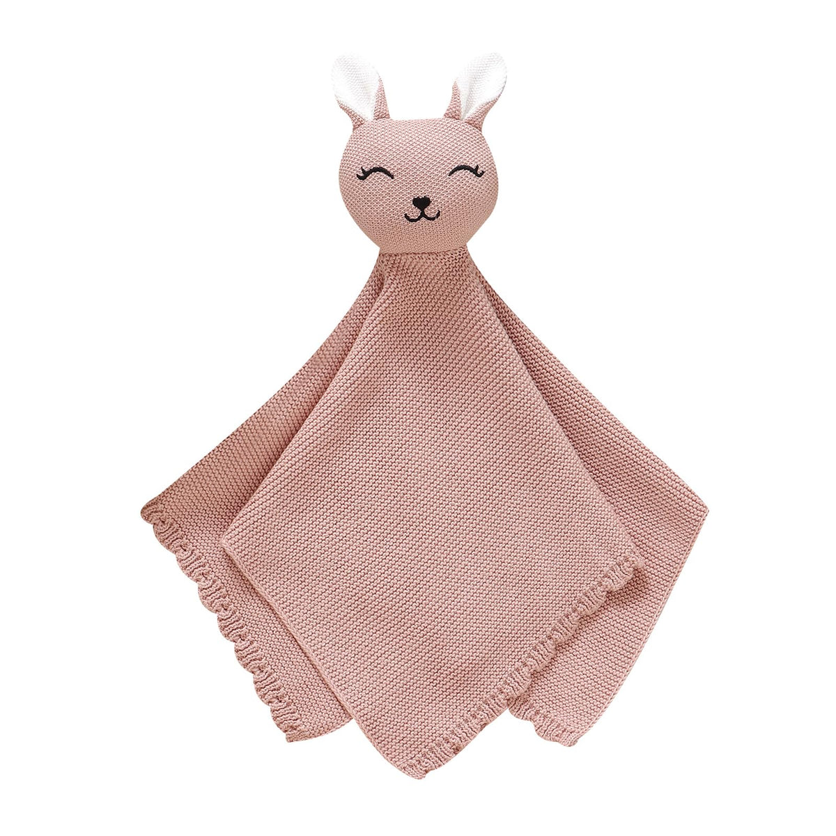 LAWKUL Bunny Lovey pink knit blanket, soft for newborns and comforting to touch