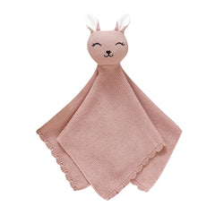 LAWKUL Bunny Lovey pink knit blanket, soft for newborns and comforting to touch