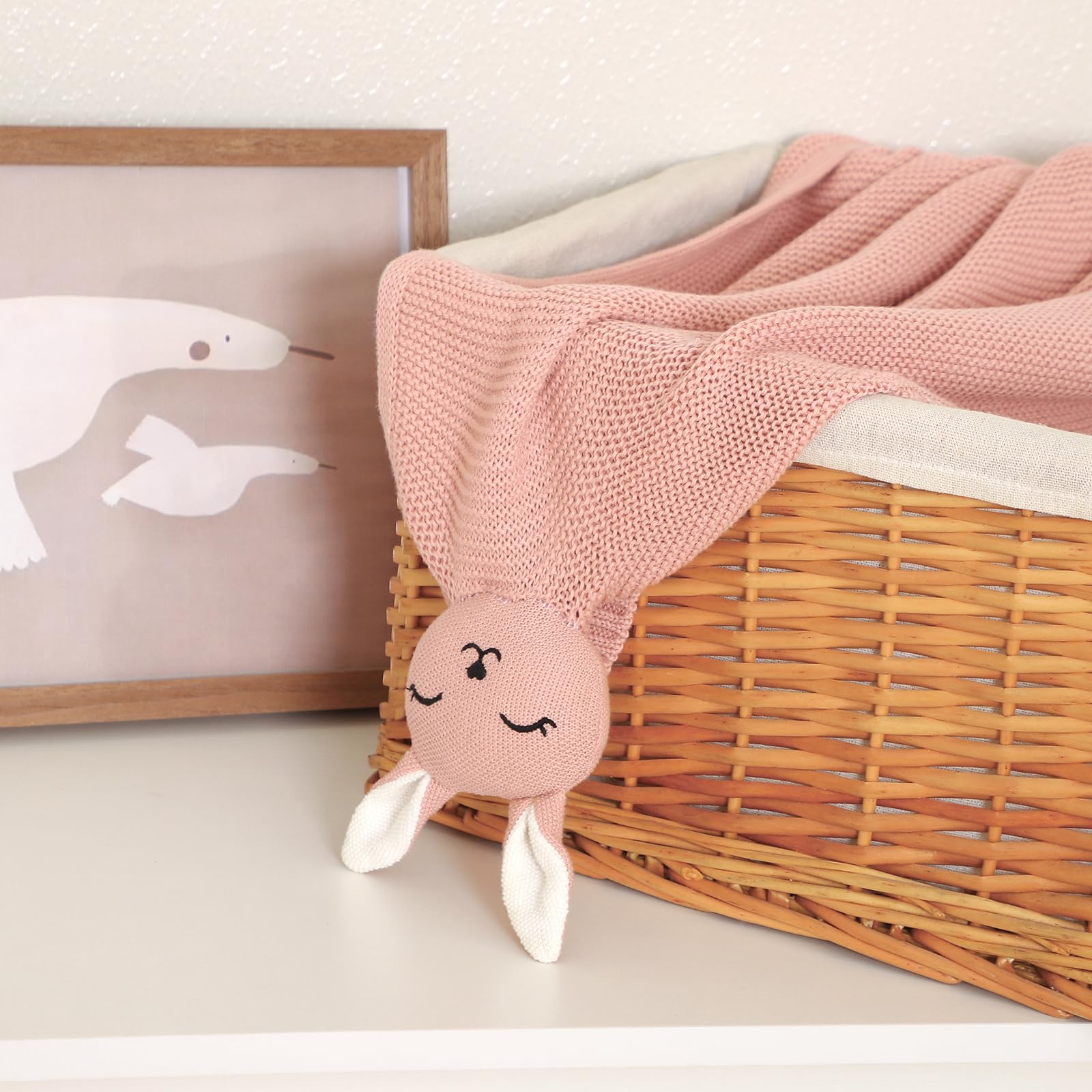 Satin-edged bunny lovey detail from LAWKUL for tactile comfort