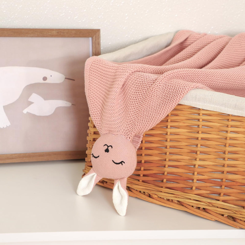 Satin-edged bunny lovey detail from LAWKUL for tactile comfort